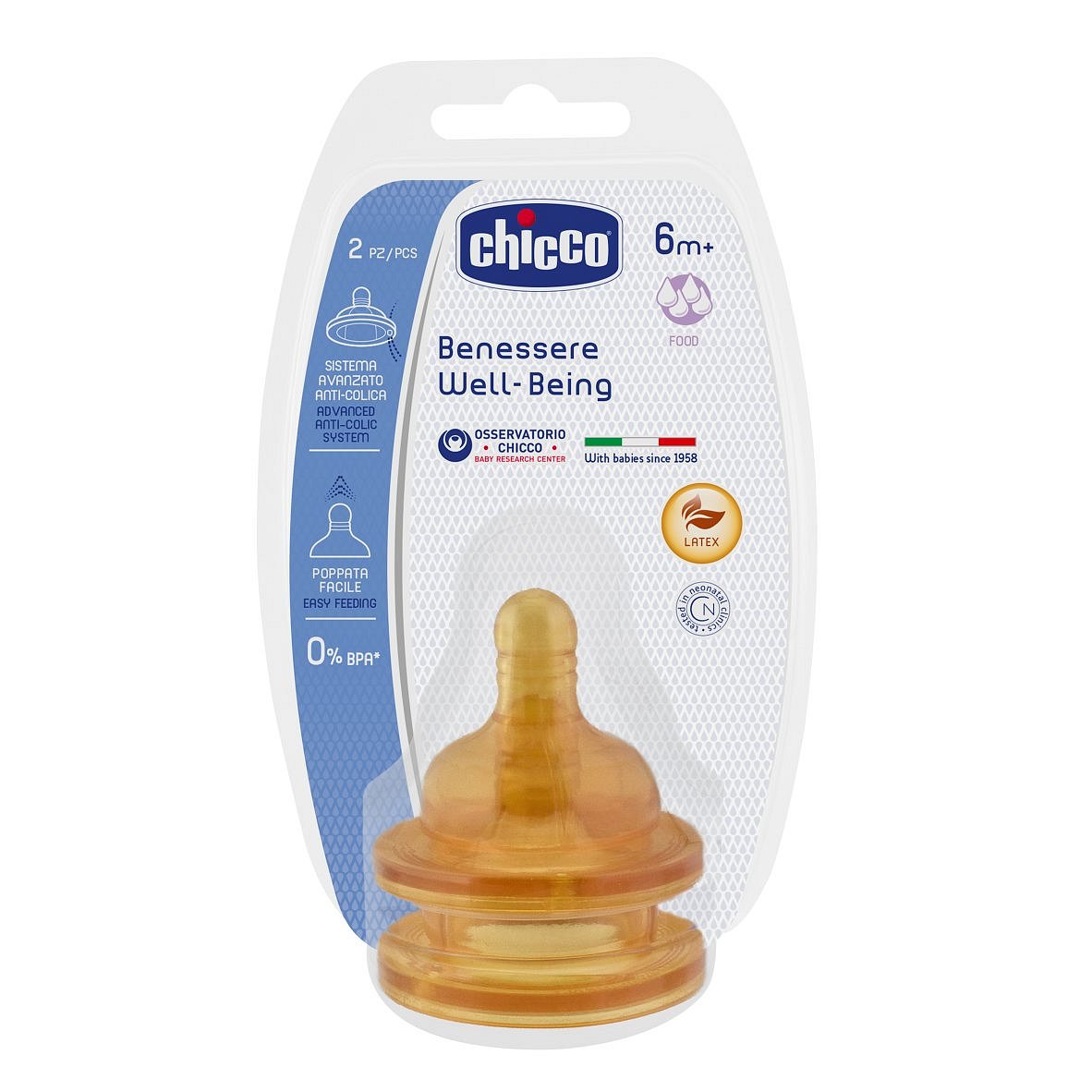 Chicco Dudlík na láhev fyziologický kaučukový, hvězdicový průtok 2 ks