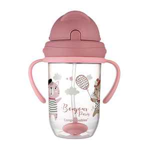 CANPOL BABIES Bonjour Paris nevylévací hrneček se slámkou a závažím růžový 6m+ 270 ml