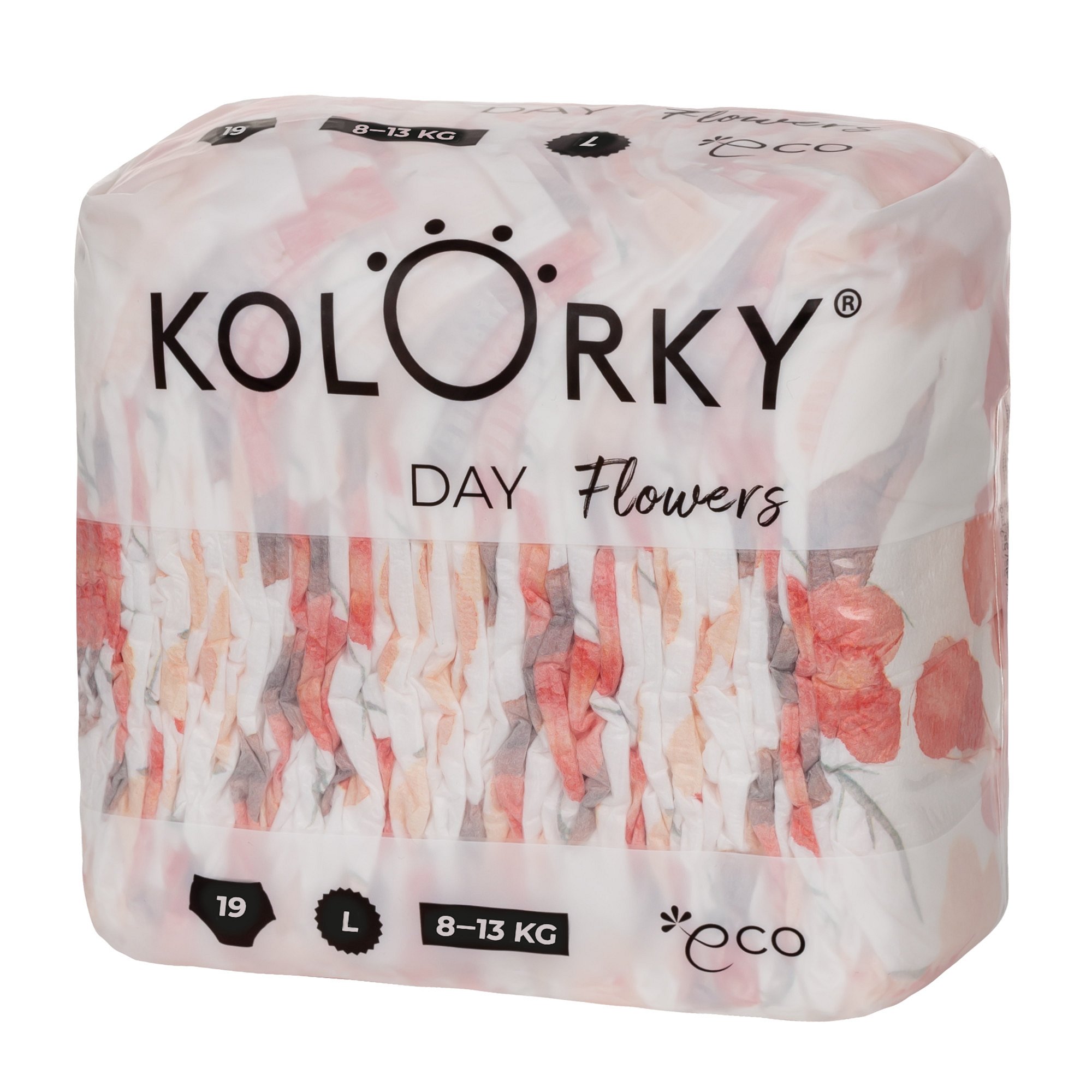 Kolorky DAY - květy - L (8-13 kg) jednorázové eko plenky 19ks