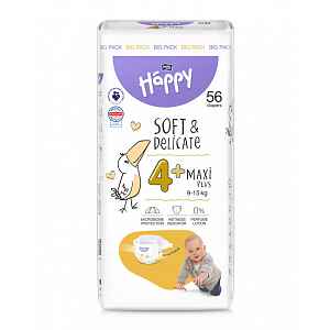 Bella Baby Happy Soft&Delicate 4+ Maxi Plus 9–15 kg dětské pleny 56 ks