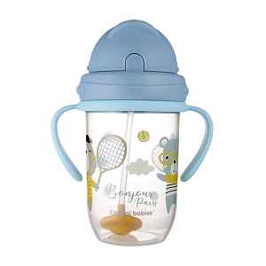 CANPOL BABIES Bonjour Paris nevylévací hrneček se slámkou a závažím modrý 6m+ 270 ml