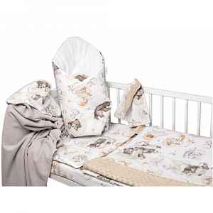 Baby Nellys 6D sada do postýlky + MAZLÍK, 120x90 Zvířátka na mráčku, béžová