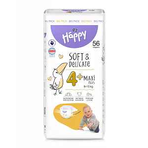 Bella Baby Happy Soft&Delicate 4+ Maxi Plus 9–15 kg dětské pleny 56 ks