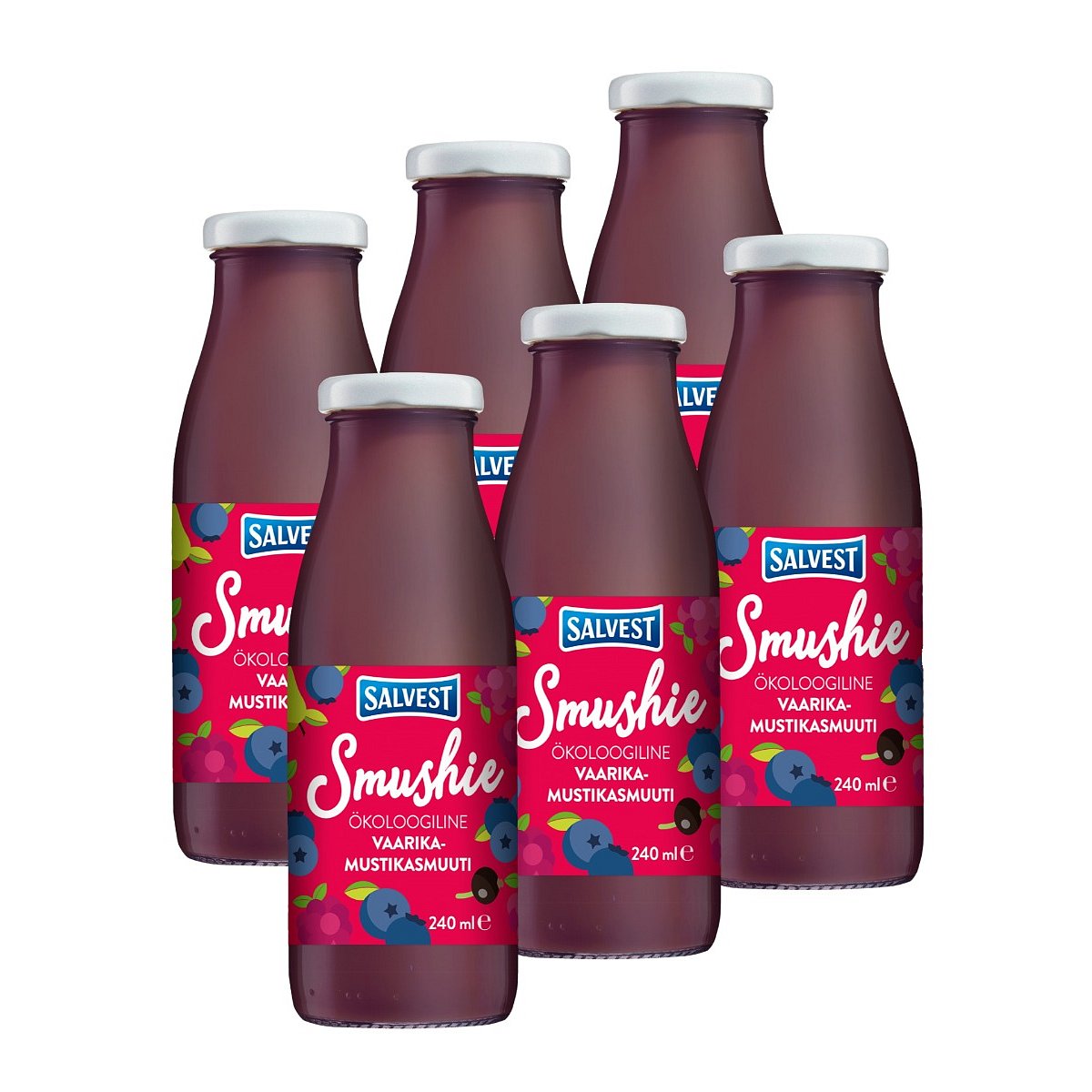 SALVEST Smushie BIO Ovocné smoothie s borůvkami, malinami a černým rybízem 6x240 ml