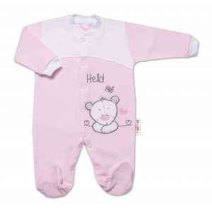 Baby Nellys Kojenecký overal froté, Medvídek Hello, růžový vel.  74