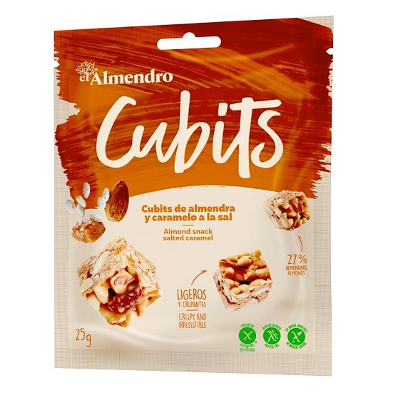 Almendro Cubits mandlové kostky se slaným karamelem 25g