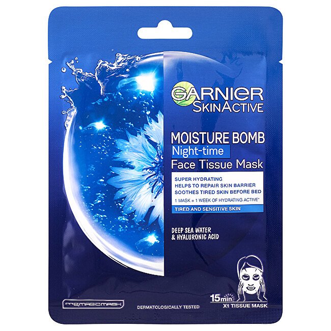 Garnier Hydratační regenerační noční textilní maska Moisture Bomb Night-time (Face Tissue Mask)  32 g