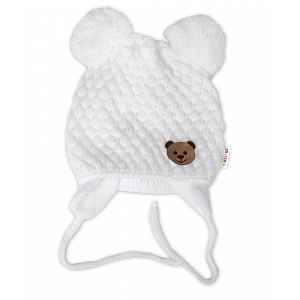 Baby Nellys Zimní pletená čepice Teddy Bear,smetanová