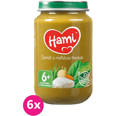 6x HAMI Špenát s mořskou treskou (200 g) - masozeleninový příkrm
