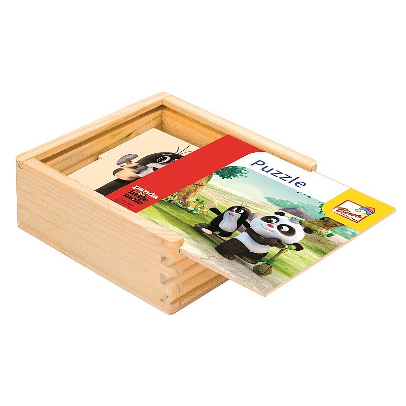 BINO Krtek a Panda dřevěné puzzle natur 16 dílků