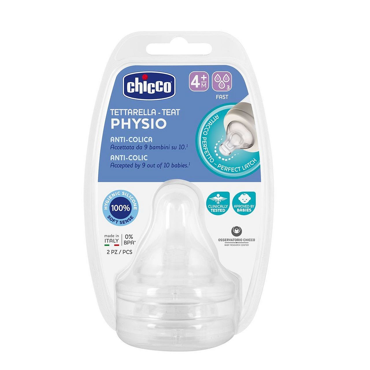 CHICCO Dudlík na láhev Perfect 5 silikon, rychlý průtok 4 m+, 2 ks