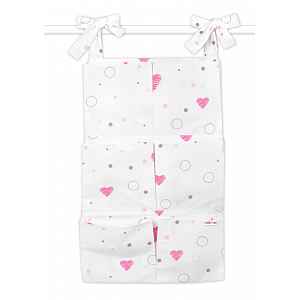 Baby Nellys Kapsář na postýlku 6 kapes , I love Girl, růžový/bílý