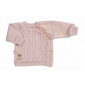 Baby Nellys Rostoucí pletený svetřík a kalhoty s kapsou Hand Made 2D, Nature, pudrově růžová