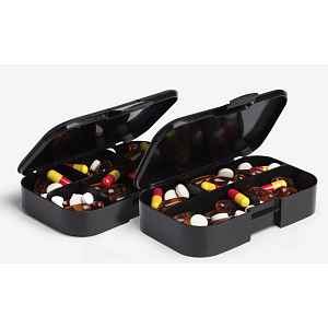 SmartShake Pill Box Organizer, set dvou zásobníků na kapsle, černý