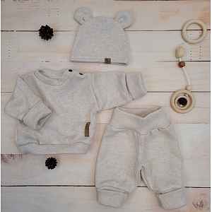 Kazum Pletená kojenecká sada 3D, svetřík, tepláčky + čepička, písková vel.  74