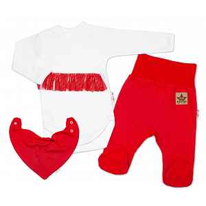 Baby Nellys 3D sada Body dl.rukáv, šátek, polodupačky, červená/bílá,56