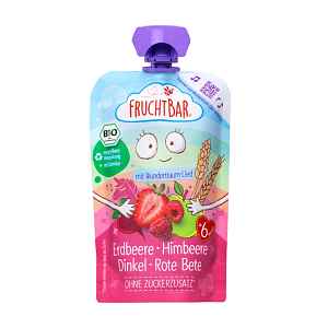 FruchtBar BIO Ovocná kapsička s jahodami, malinami, červenou řepou a špaldou 100 g