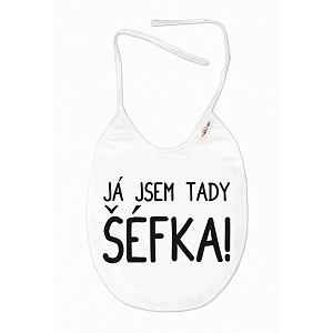 Baby Nellys Nepromokavý bryndáček, 24 x 27 cm - Já jsem tady Šéfka!,  bílý