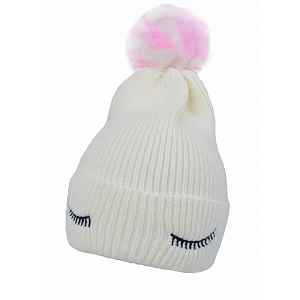 Baby Nellys Dětská zimní čepice s bambulí Eyes, bílá vel.  46-50 cm