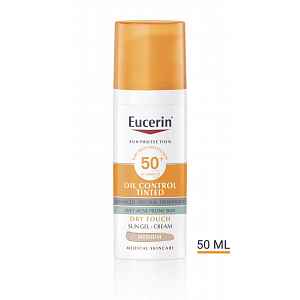 Eucerin Oil Control Ochranný krémový gel na opalování na obličej SPF 50+ středně tmavý 50 ml