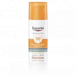 Eucerin Oil Control Ochranný krémový gel na opalování na obličej SPF 50+ středně tmavý 50 ml