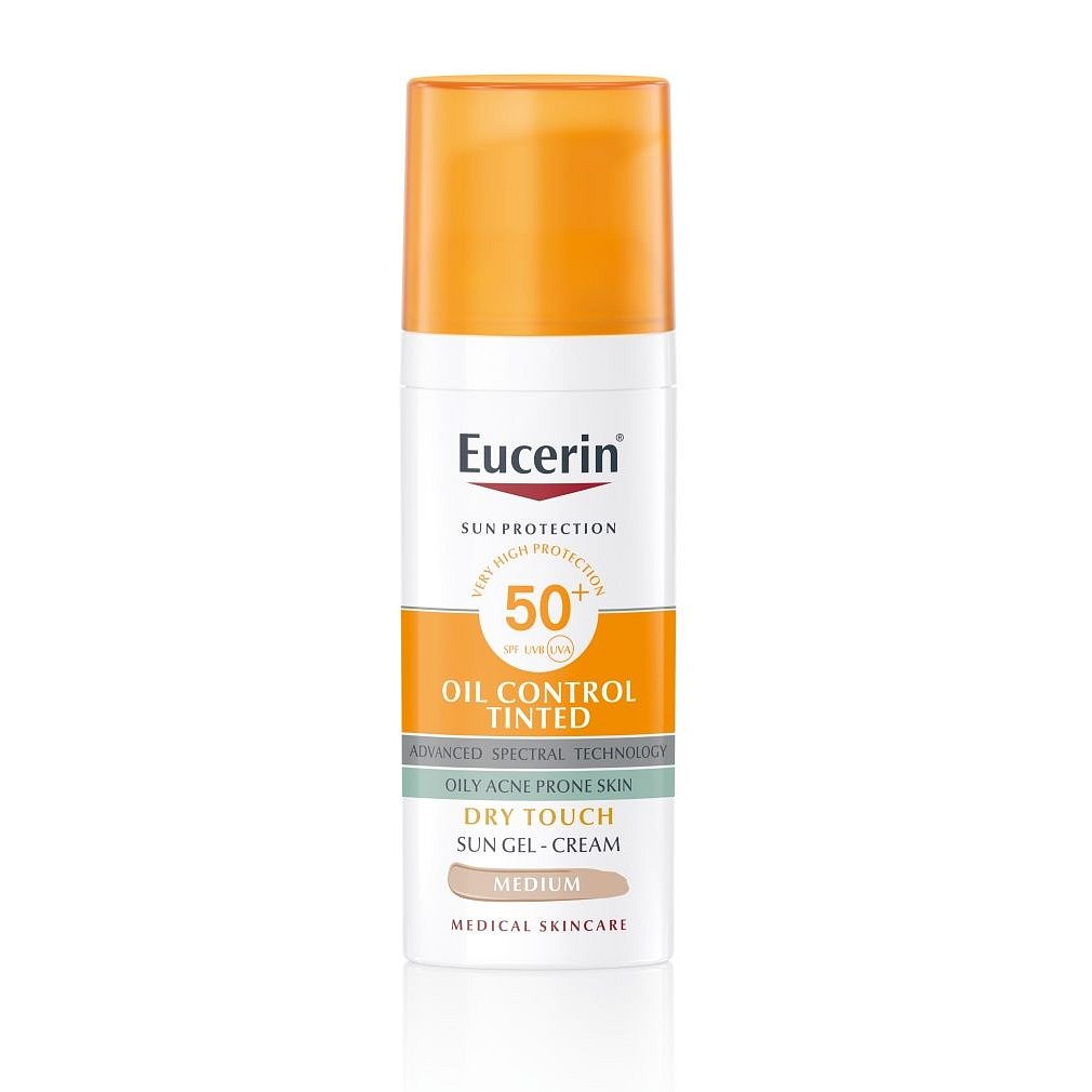 Eucerin Oil Control Ochranný krémový gel na opalování na obličej SPF 50+ středně tmavý 50 ml