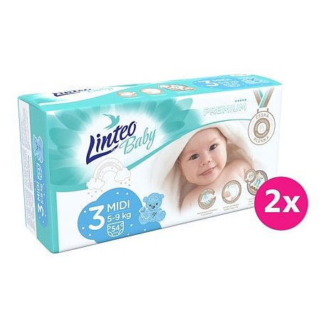 2x LINTEO BABY Plenky Baby Prémium MIDI (5-9 kg) 54 ks