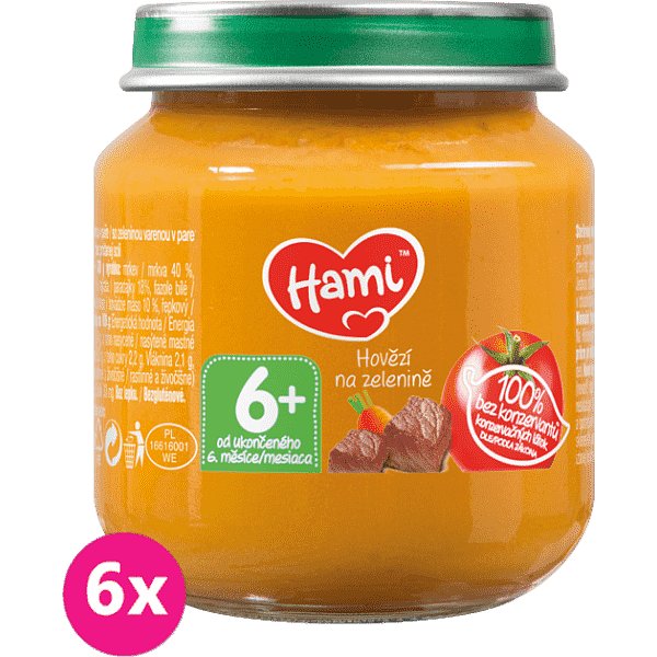 6x HAMI Mrkev, brambor a hovězí (125 g) - maso-zeleninový příkrm