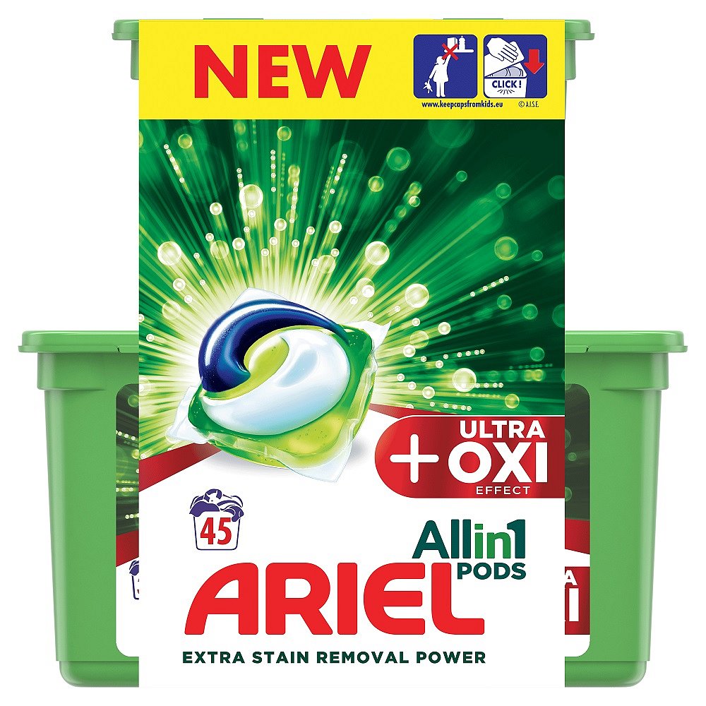ARIEL Ultra OXI All in 1 (45 ks) – gelové prací kapsle