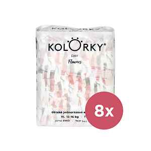 KOLORKY DAY - květy - XL (12-16 kg) - 136 ks MĚSÍČNÍ ZÁSOBA - jednorázové eko plenky
