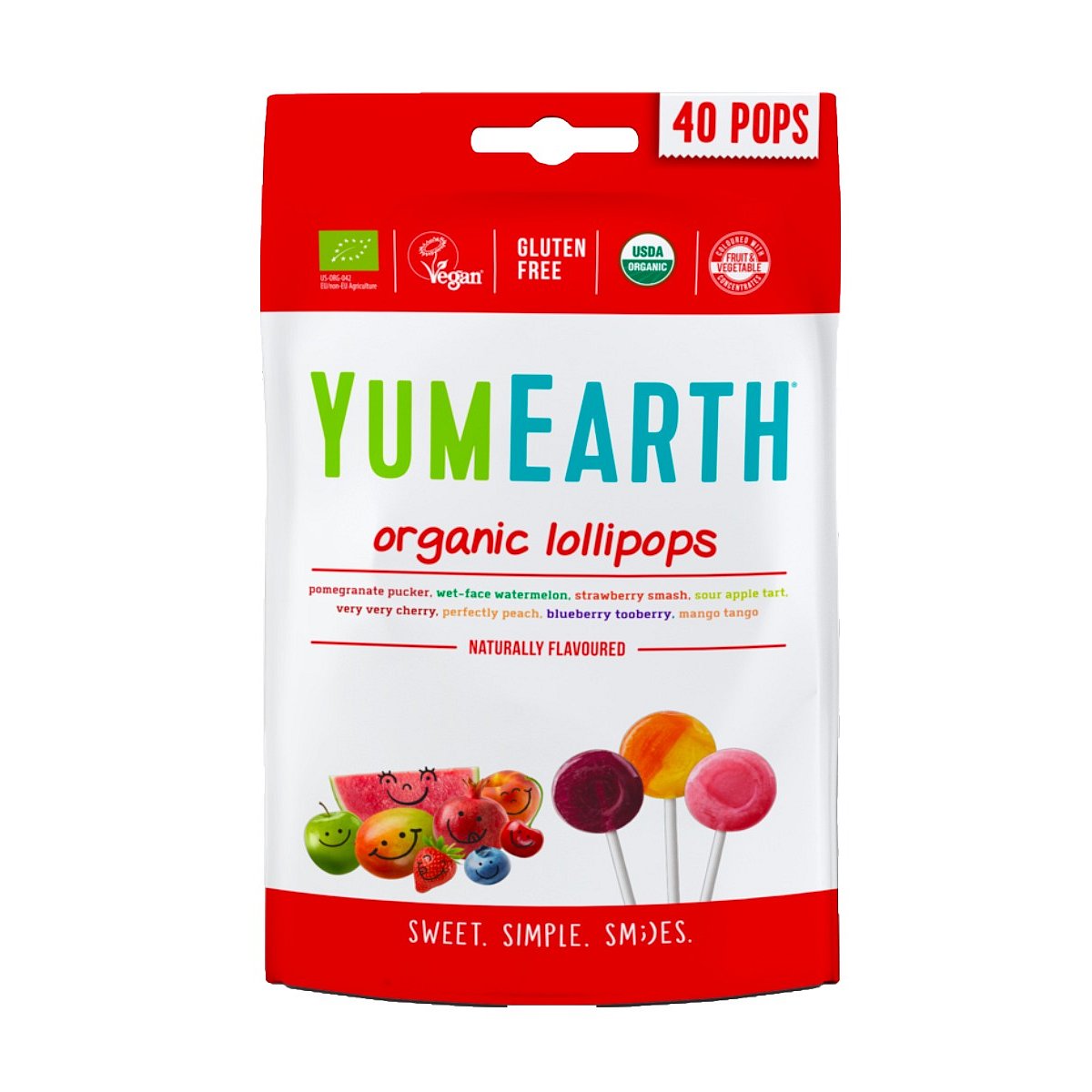 YumEarth BIO Ovocná lízátka mix 8 příchutí 40 ks 241 g