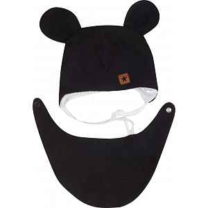 Z&Z Dvouvrstvá pletená čepice na zavazování s šátkem 2v1, Méďa - černá, vel. 80 vel.  80