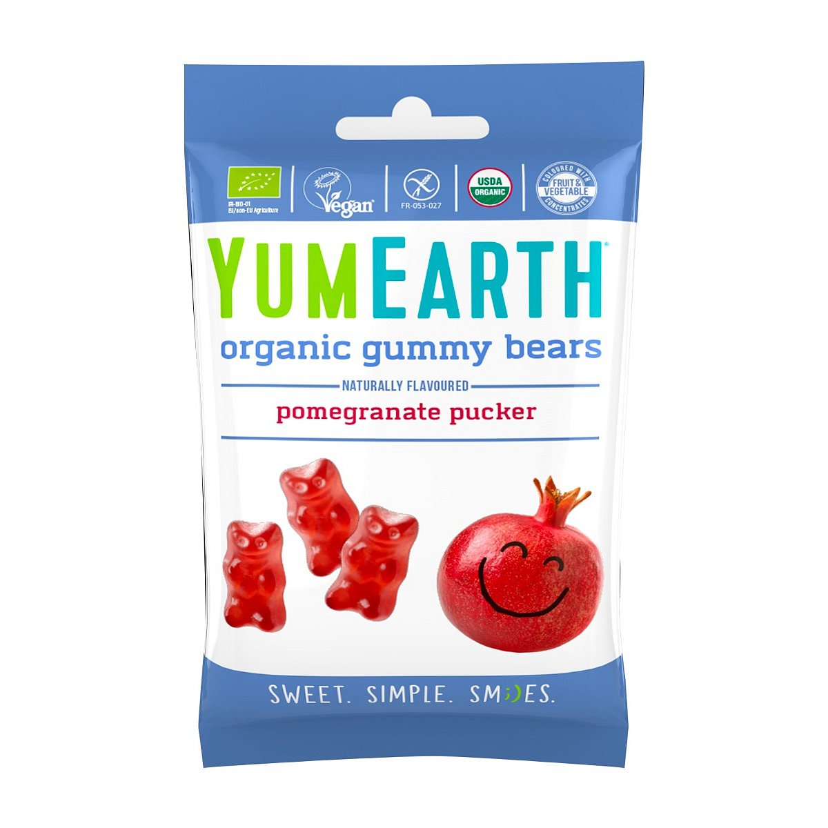 YumEarth BIO Ovocní želé medvídci s příchutí granátového jablka 50 g