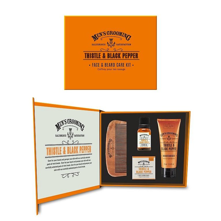 Scottish Fine Soaps Černý pepř a ostropestřec pánská dárková sada péče o pleť a vousy 4 ks