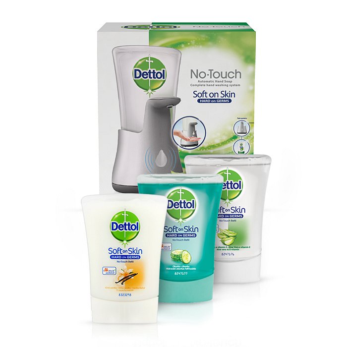 DETTOL Balíček – Bezdotykový dávkovač mýdla + 4 náplně