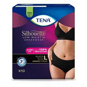 Tena Silhouette Low Waist Black Plus L inkontinenční kalhotky 10 ks