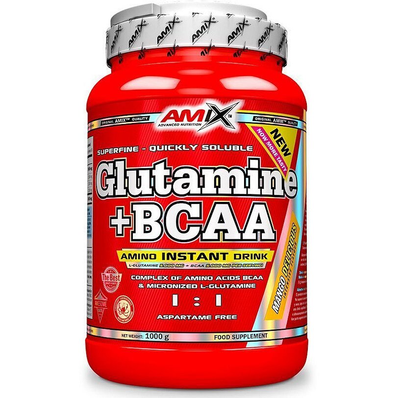 AMIX L-Glutamine + BCAA - powder, Pomeranč, 1000g