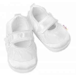 Baby Nellys Kojenecké capáčky/botičky saténové s volánkem,  bílé vel.  68/74, 12,5cm