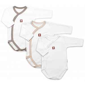 Baby Nellys Rostoucí výhodná sada, 3x Body zap. bokem Nature - béžová/taupe/bílá