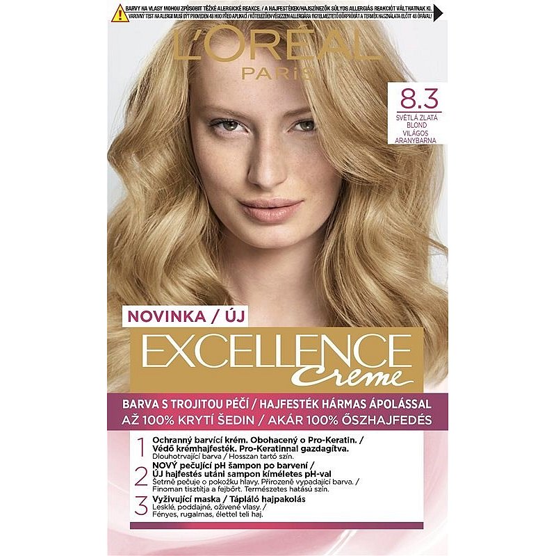 L´Oréal Paris Permanentní barva na vlasy Excellence Creme 8.3 světlá zlatá blond