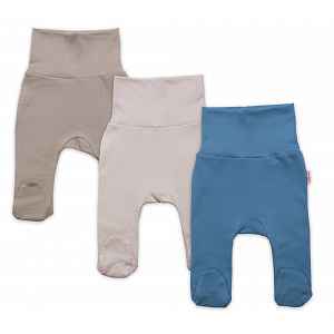 Baby Nellys Rostoucí výhodná sada, 3x polodupačky pro miminko Nature - modrá/béžová/taupe