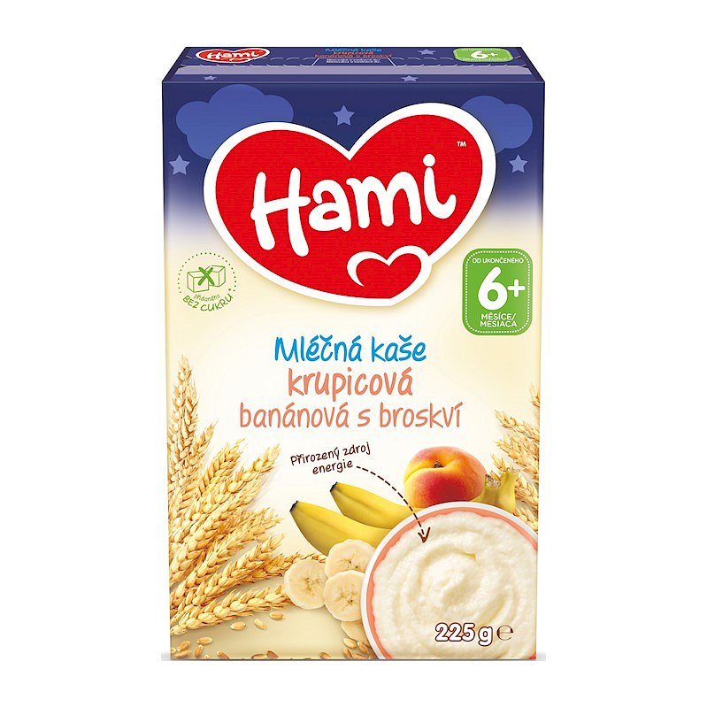 HAMI Mléčná kaše krupicová banánová s broskví na dobrou noc 225 g