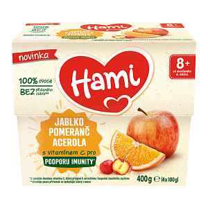 Hami 100% ovoce Jablko pomeranč a acerola 8m+ 4x100 g