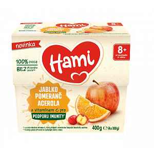 Hami 100% ovoce Jablko pomeranč a acerola 8m+ 4x100 g