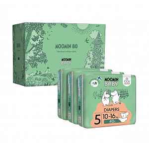 Moomin Baby 5 Maxi 10–16 kg eko pleny v dárkovém boxu 120 ks