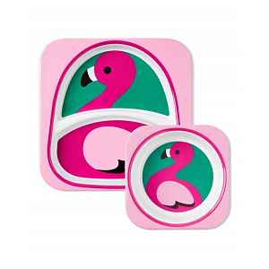 SKIP HOP Zoo Jídelní set melaminový Plameňák 6 m+