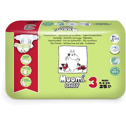 MUUMI Baby 25 ks MIDI 5-8 kg, vel. 3 - jednorázové pleny