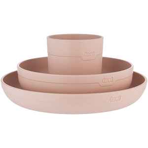 LOVI Tableware Set with Cup jídelní sada Nude 3 ks