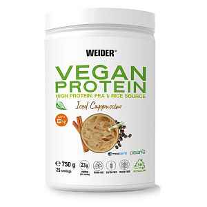 Weider Vegan Protein 750 g, veganský protein z izolátu hrachové bílkoviny a koncentrátu rýžové bílkoviny, Iced Cappuccino