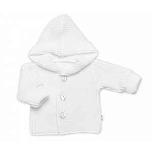 Baby Nellys Pletený svetřík s kapucí a knoflíčky Made with Love, bílý